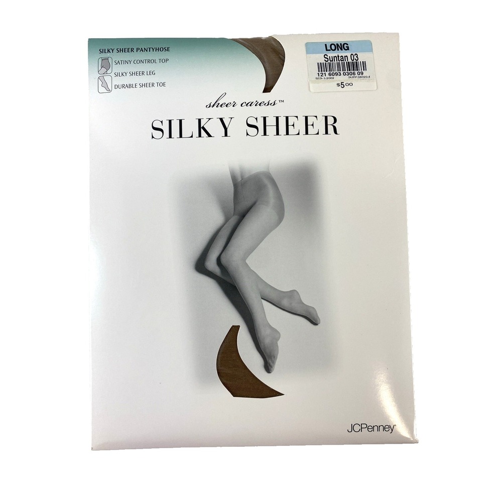 JC Penney Sheer Caress Sheerest Support Control Pantyhose Long Suntan